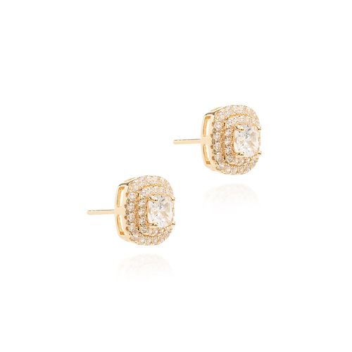 Brinco com Zircônia Branca Cushion Halo - Banho de Ouro 18k