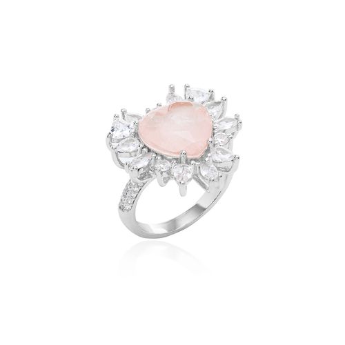 Anel Coração de Fusion Morganita com Zircônias Brancas - Banho de Ródio Branco