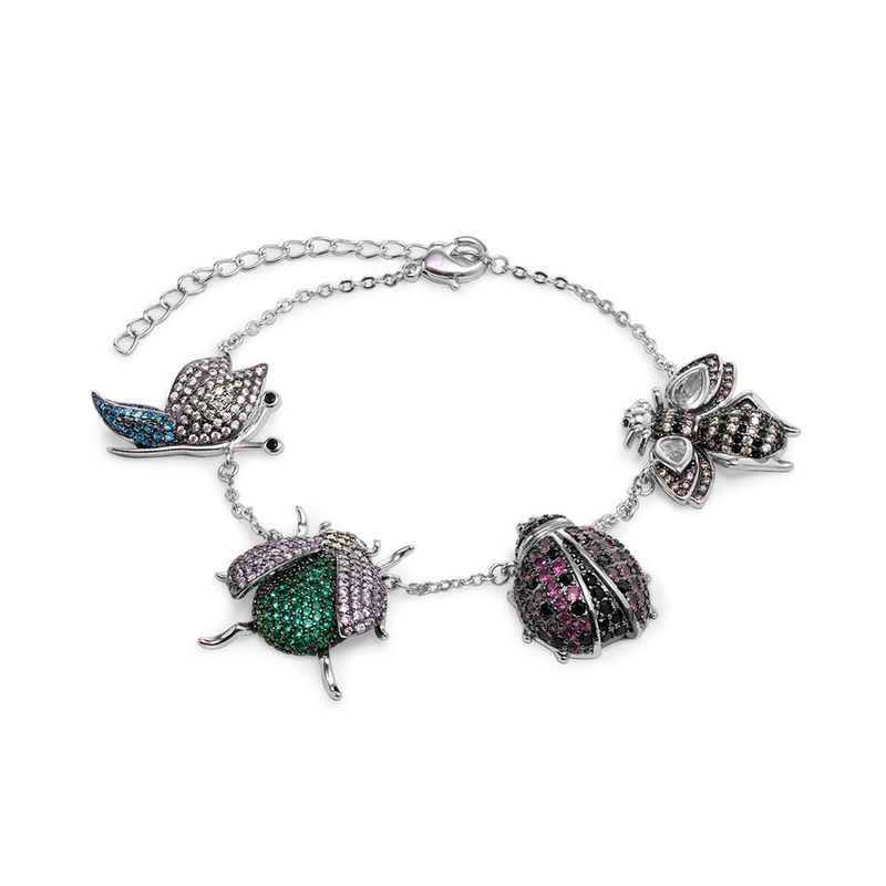 Pulseira-Four-Bugs-com-Zirconias-Coloridas---19cm---Banho-de-Rodio-Branco