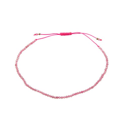 Pulseira Shambala com Turmalina Rosa - Banho de Ouro 18k