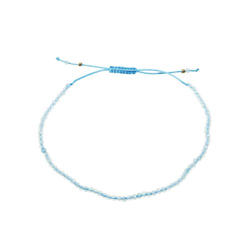 Pulseira Shambala com Água Marinha - Banho de Ouro 18k