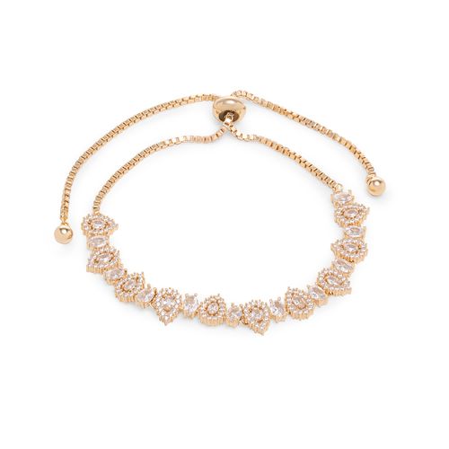 Pulseira Regulável com Gotas de Zircônias Brancas e Zircônias Ovais - Banho de Ouro 18k