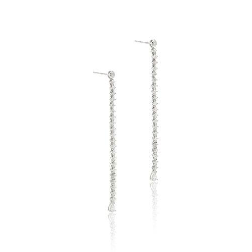 Brinco de Fio com Zircônias Brancas - Prata 925