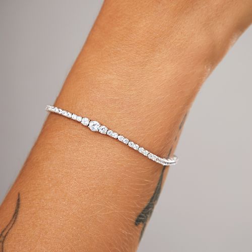 Pulseira Riviera Inteira com Zircônias Brancas - 17cm - Prata 925