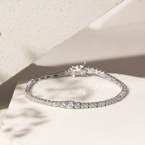 Pulseira Riviera Inteira com Zircônias Brancas - 18cm - Prata 925