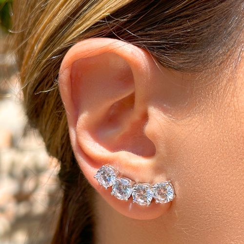 Brinco Ear Cuff com 4 Zircônias Brancas Redondas - Prata 925