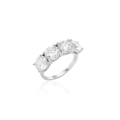 Anel com 4 Zircônias Brancas Redondas - Prata 925