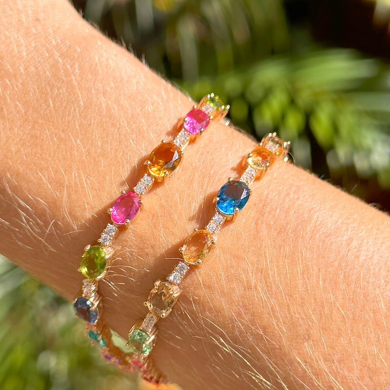 Pulseira-com-Cristais-de-Podange-Turmalina-Rosa-e-Peridoto---18cm---Banho-de-Ouro-18k
