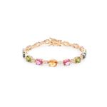 Pulseira-com-Cristais-de-Podange-Turmalina-Rosa-e-Peridoto---18cm---Banho-de-Ouro-18k