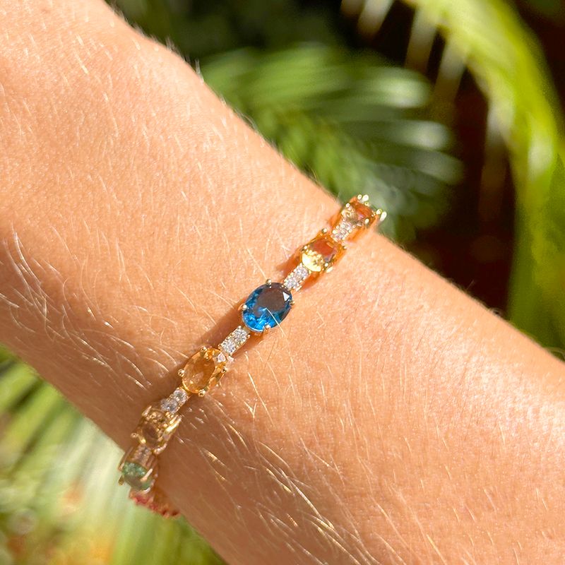 Pulseira-com-Cristais-de-London-Blue-Turmalina-Rosa-e-Morganita---18cm---Banho-de-Ouro-18k