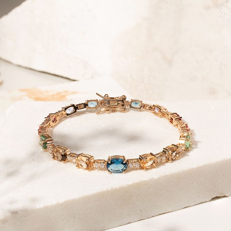 Pulseira-com-Cristais-de-London-Blue-Turmalina-Rosa-e-Morganita---18cm---Banho-de-Ouro-18k