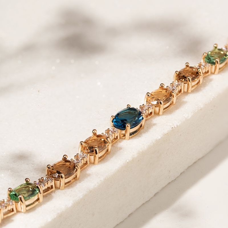 Pulseira-com-Cristais-de-London-Blue-Turmalina-Rosa-e-Morganita---18cm---Banho-de-Ouro-18k
