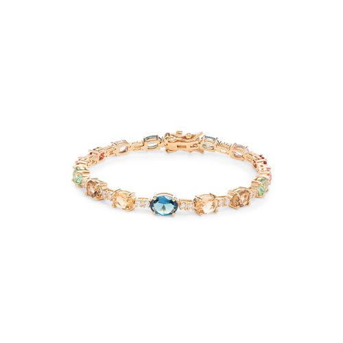 Pulseira com Cristais de London Blue, Turmalina Rosa e Morganita - 18cm - Banho de Ouro 18k