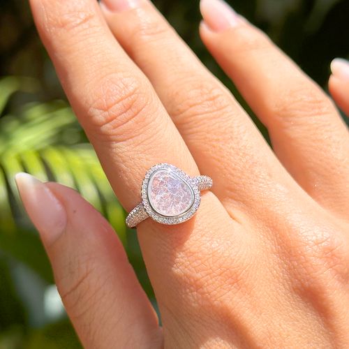 Anel Orgânico com Cristal Ice e Zircônias Brancas - Banho de Ródio Branco