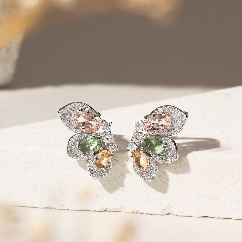 Brinco-Ear-Cuff-Borboleta-com-Cristais-de-Morganita-Ametista-Verde-e-Citrino---Banho-de-Rodio-Branco-