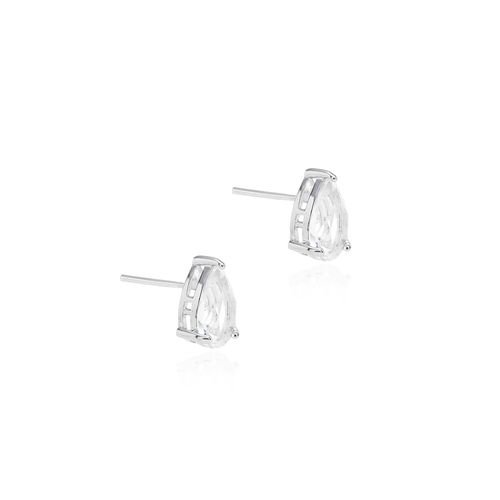 Brinco com Cristal em Forma de Gota de 6x10mm - Banho de Ródio Branco