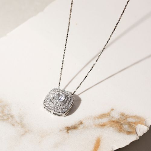 Colar com Zircônia Branca Quadrada com Bordas - Prata 925