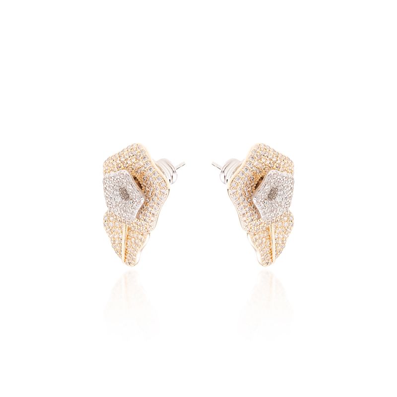 Brinco-com-Zirconia-Branca-em-Formato-de-Flor-e-Petala---Banho-de-Ouro-18k