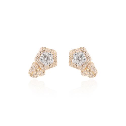 Brinco com Zircônia Branca em Formato de Flor e Pétala - Banho de Ouro 18k