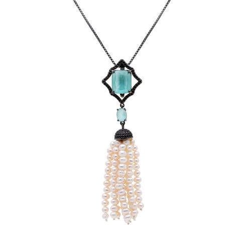 Colar Cristal Paraiba Balão Com Tassel Semijoia