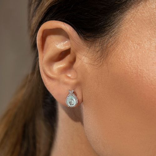 Brinco Fusion Turmalina Light Zircônia Branca Gota Com Cravação Em Garras 6x8 - Prata 925