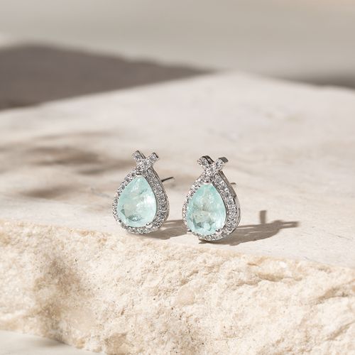 Brinco Fusion Turmalina Light Zircônia Branca Gota Com Cravação Em Garras 6x8 - Prata 925