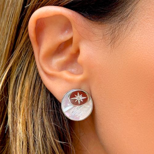 Brinco Ear Jacket com Estrela de Madrepérola e Zircônia Branca - Prata 925