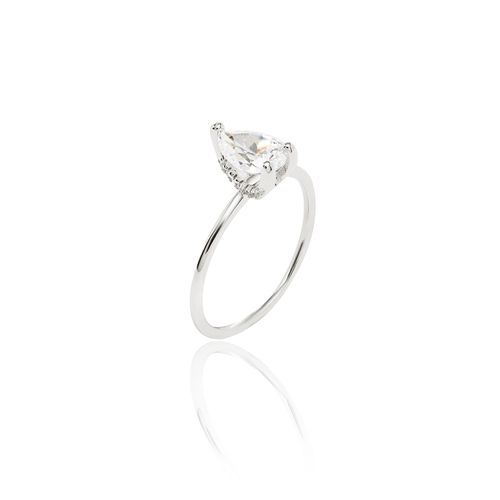 Anel Gota com Zircônias Brancas 6x8mm e Cravação em Garras - Prata 925