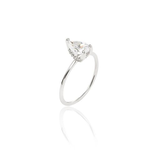 Anel Gota com Zircônias Brancas 6x8mm e Cravação em Garras - Prata 925
