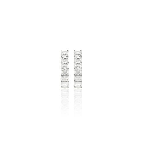 Brinco Argola em Jota com Zircônias Brancas Retangulares Cravejadas - Prata 925