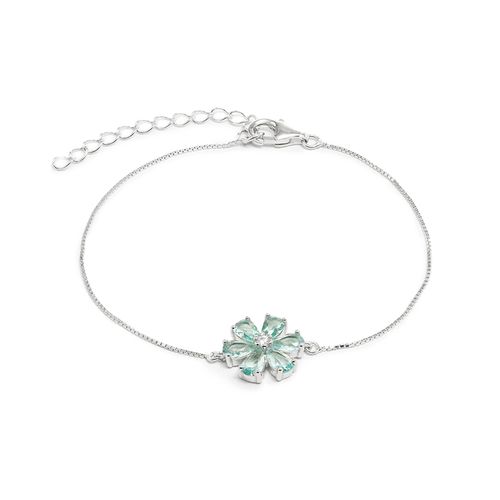 Pulseira Flor de Cristal Topázio Azul com Zircônias Brancas - 19cm - Prata 925