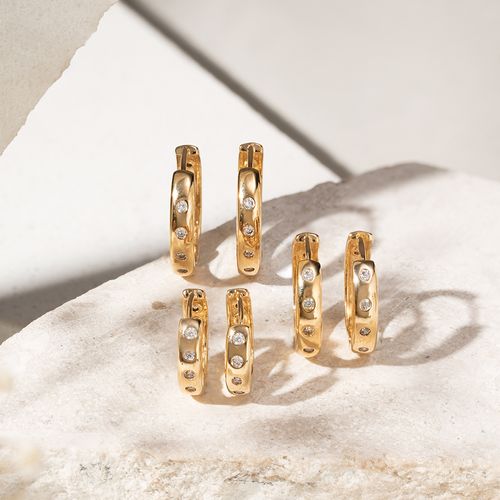 Brinco Argola com Zircônias Brancas - Kit com 3 Pares (15mm, 18mm e 20mm) - Banho de Ouro 18k