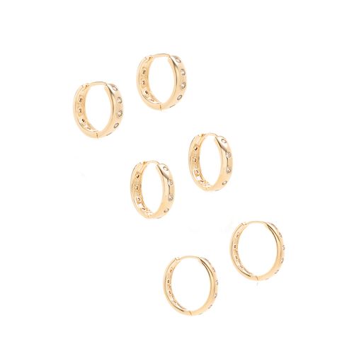 Brinco Argola com Zircônias Brancas - Kit com 3 Pares (15mm, 18mm e 20mm) - Banho de Ouro 18k