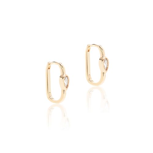 Brinco Argola Retangular com Gota de Zircônia Branca - Banho de Ouro 18k