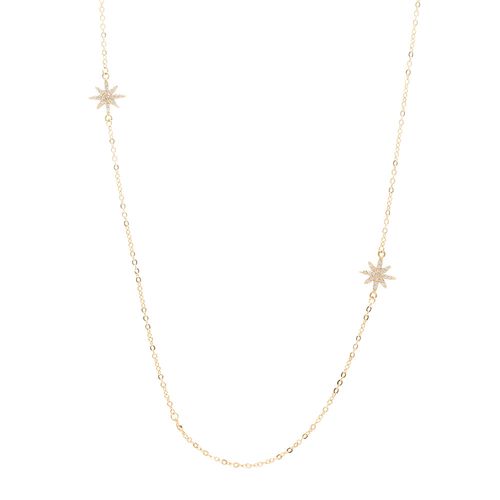 Colar Estrelas de 8 Pontas com Zircônias Brancas - 72cm - Banho de Ouro 18k
