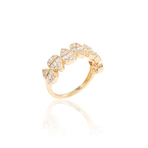 Anel com Zircônias Brancas em Gotas Cravejadas de Baguetes - Banho de Ouro 18k
