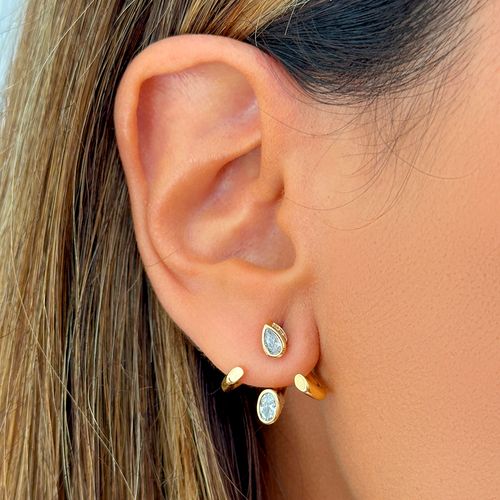 Brinco Ear Jacket com Zircônias Brancas em Gota, Oval e Três Pontas - Banho de Ouro 18k