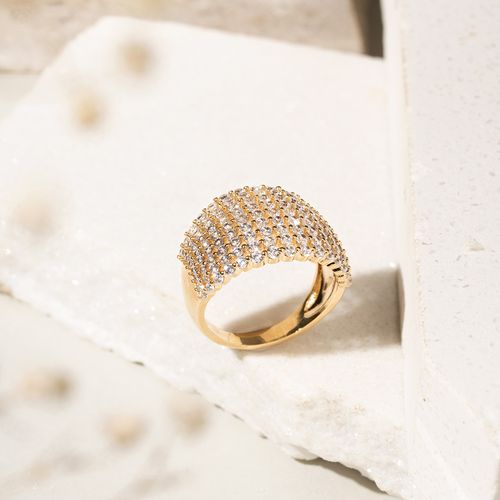 Anel Lombada com 9 Linhas de Zircônias Brancas - Banho de Ouro 18k