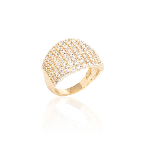 Anel Lombada com 9 Linhas de Zircônias Brancas - Banho de Ouro 18k