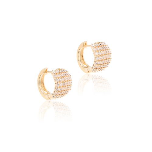 Brinco Argola com 7 Linhas de Zircônias Brancas - Banho de Ouro 18k