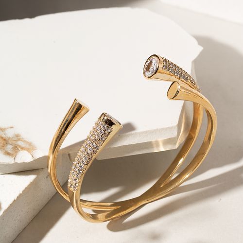 Bracelete em X com Zircônias Brancas Ovais - Banho de Ouro 18k