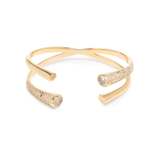 Bracelete em X com Zircônias Brancas Ovais - Banho de Ouro 18k