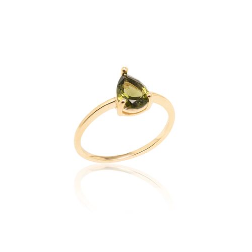 Anel com Cristal Peridoto em Gota - Banho de Ouro 18k