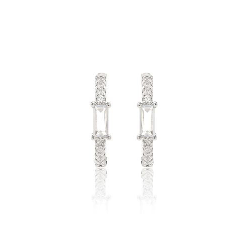 Brinco Argola 16mm com Cristal Água-Marinha - Banho de Ródio Branco