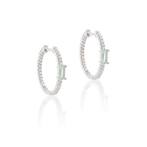Brinco Argola 20mm com Cristal Paraíba - Banho de Ródio Branco