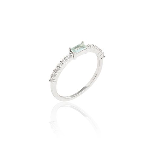 Anel Meia Aliança com Cristal Paraíba - Banho de Ródio Branco