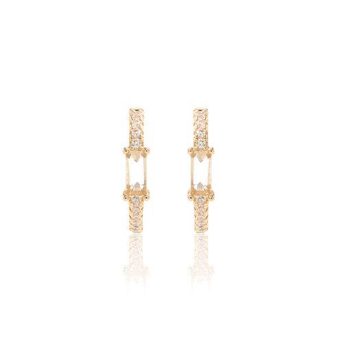 Brinco Argola 16mm com Cristal Berilo e Zircônias Brancas - Banho de Ouro 18k