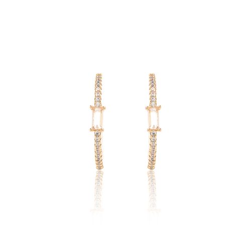 Brinco Argola 25mm com Cristal Rodolita e Zircônias Brancas - Banho de Ouro 18k
