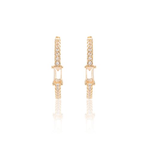 Brinco Argola 20mm com Cristal Morganita e Zircônias Brancas - Banho de Ouro 18k