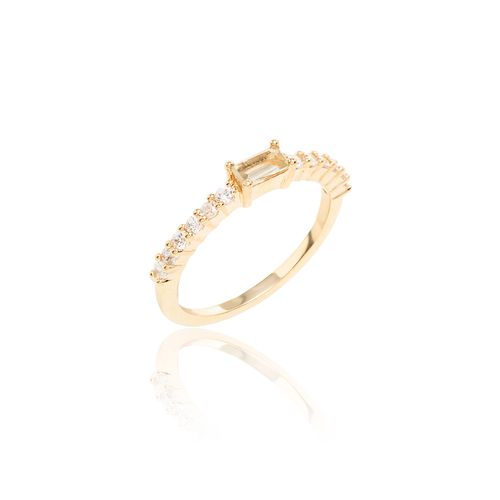 Anel Meia Aliança com Cristal Berilo e Zircônias Brancas - Banho de Ouro 18k